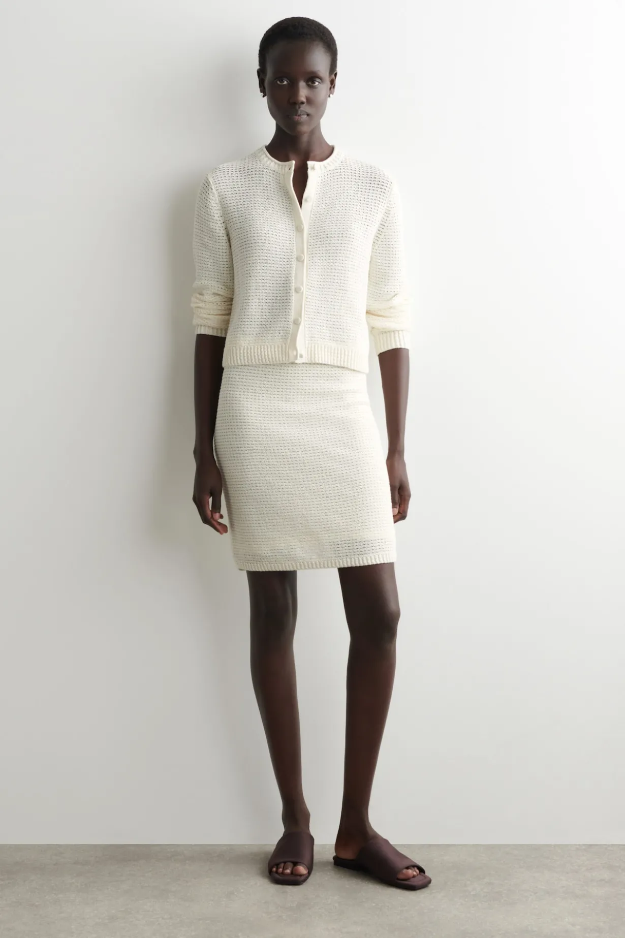 TEXTURED KNITTED COTTON MINI SKIRT