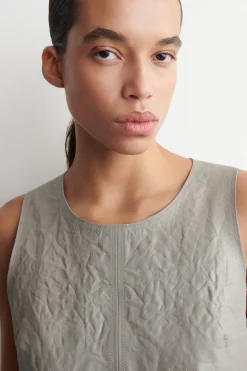 TEXTURED-LEATHER SHIFT DRESS