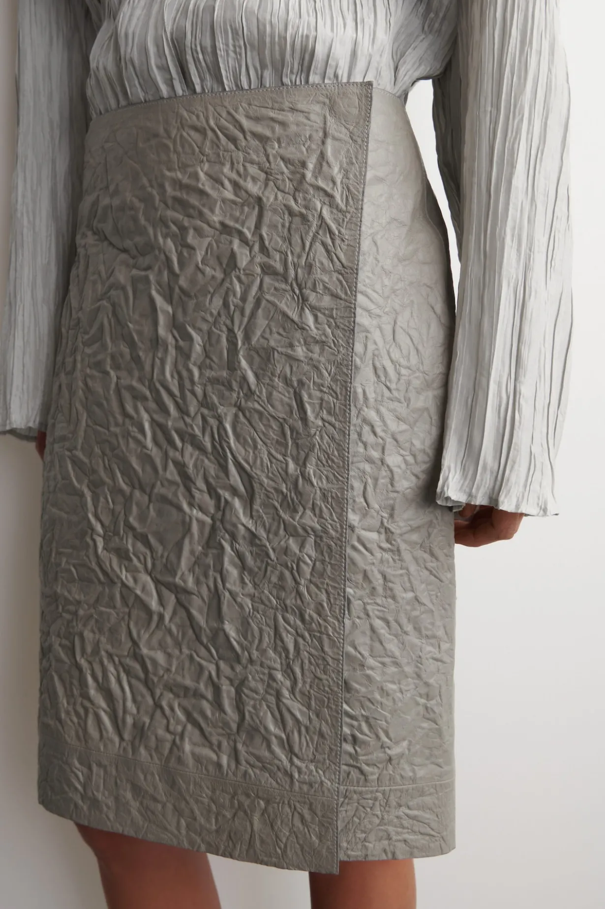 TEXTURED-LEATHER WRAP SKIRT
