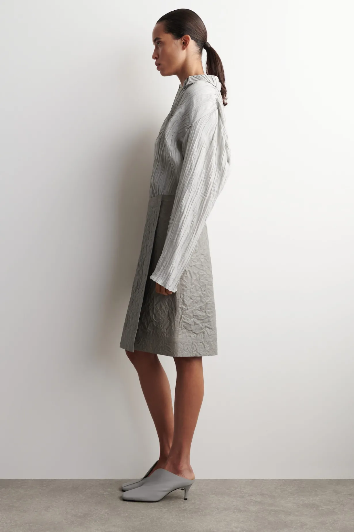 TEXTURED-LEATHER WRAP SKIRT