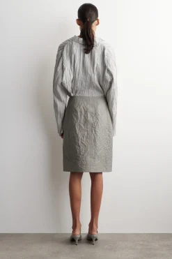TEXTURED-LEATHER WRAP SKIRT