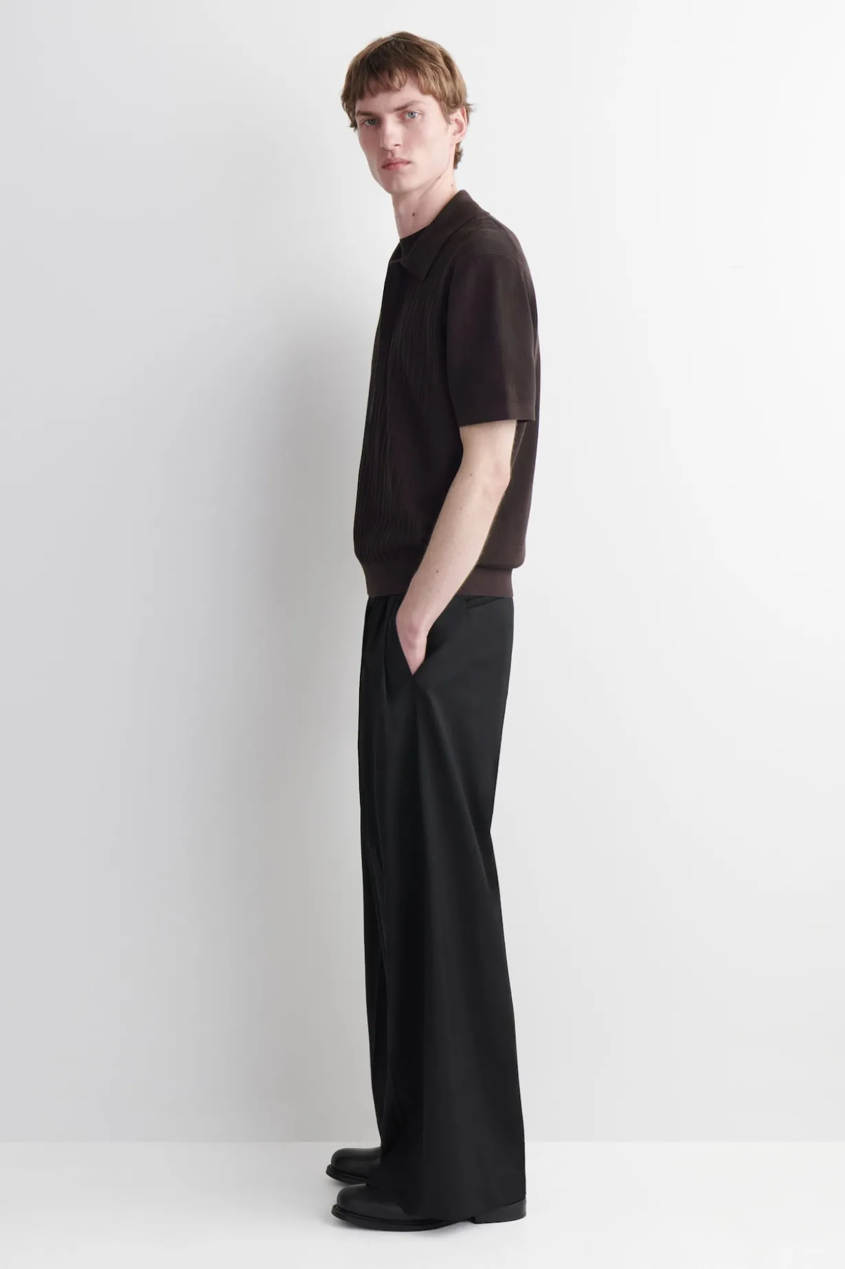TEXTURED-PANEL COTTON POLO SHIRT