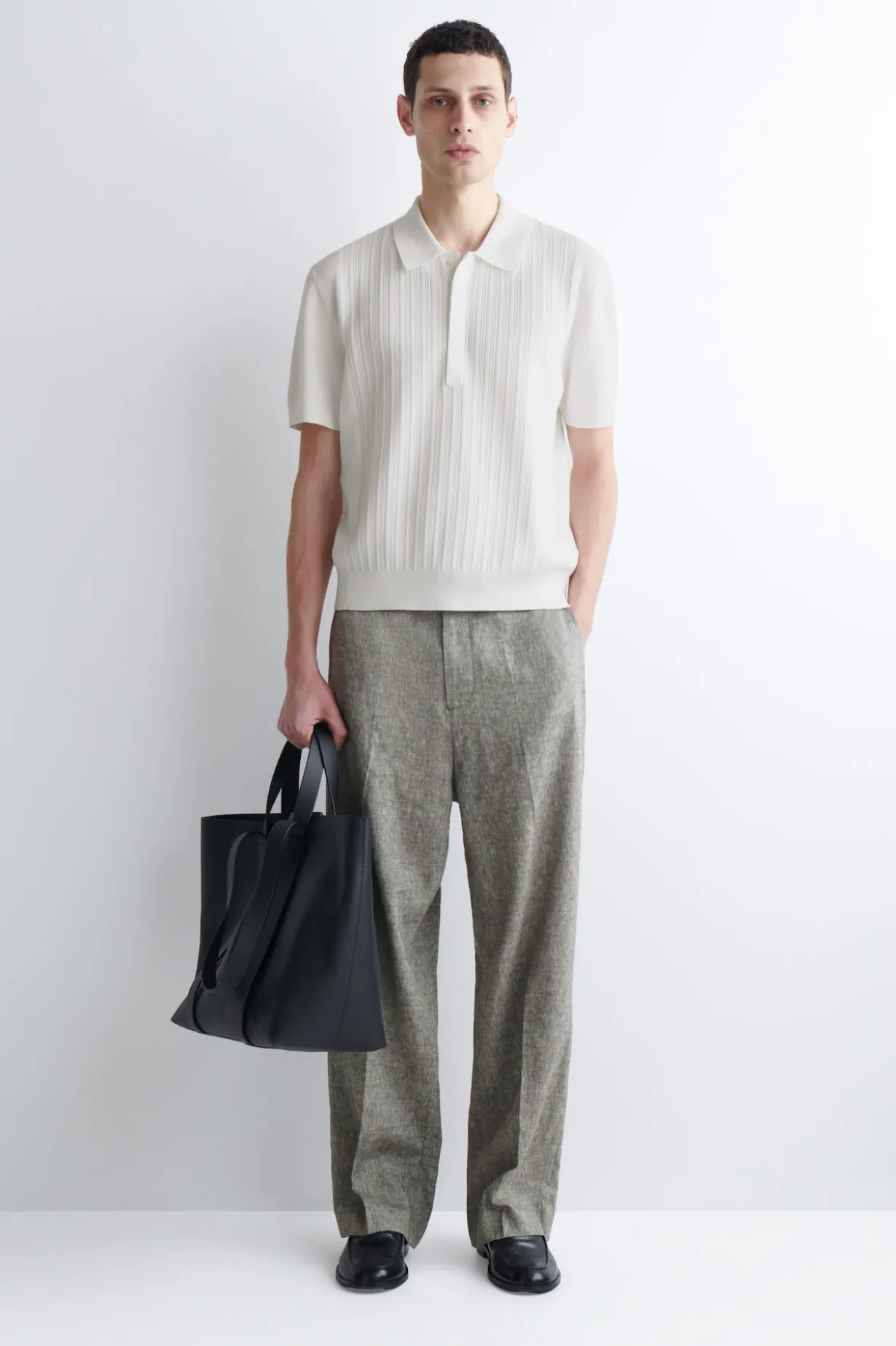 TEXTURED-PANEL COTTON POLO SHIRT