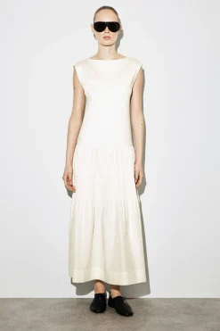 TIERED GATHERED MIDI DRESS