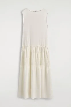 TIERED GATHERED MIDI DRESS