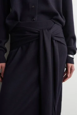 TIE-WAIST MERINO WOOL MIDI SKIRT