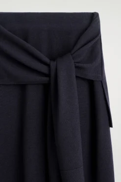 TIE-WAIST MERINO WOOL MIDI SKIRT