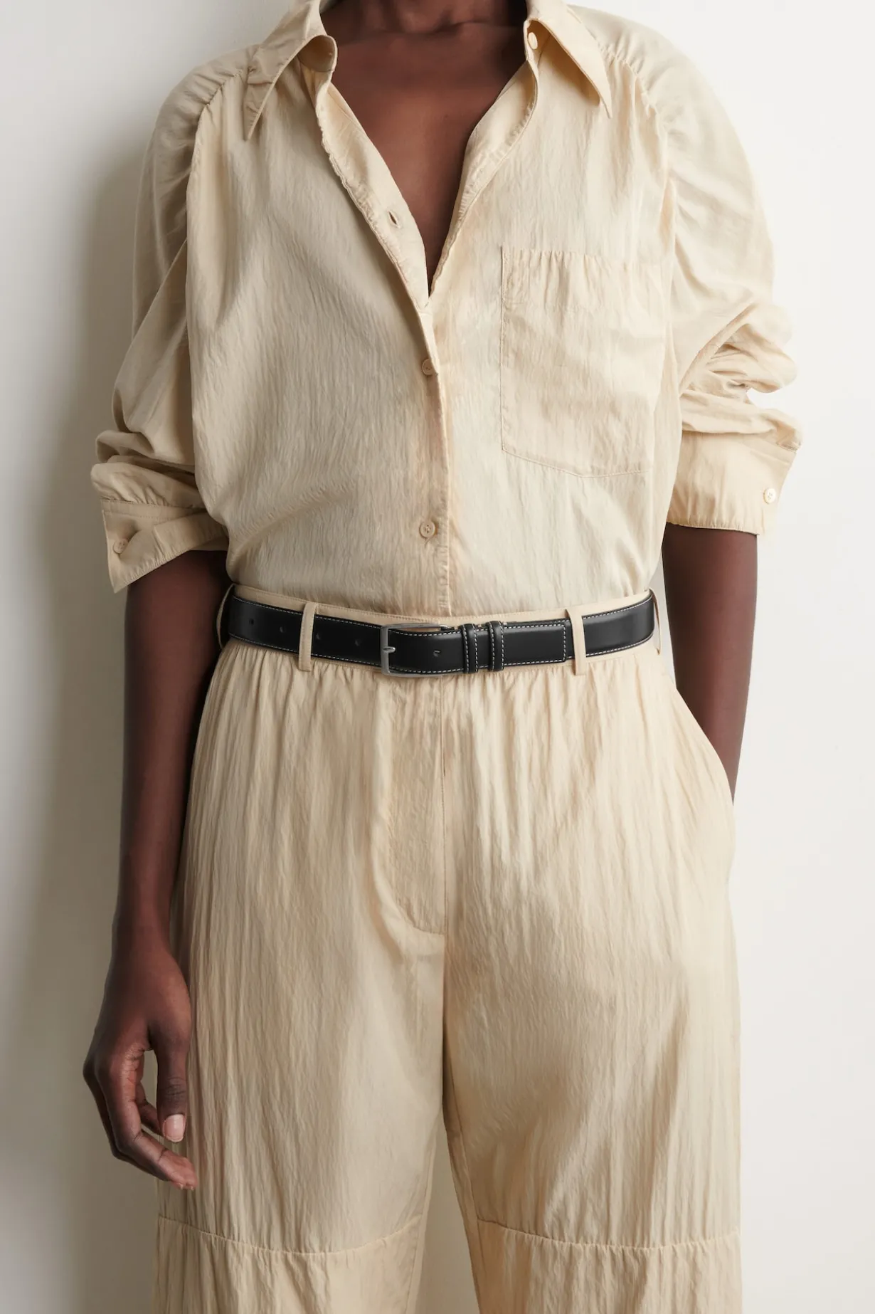 TOPSTITCHED LEATHER BELT