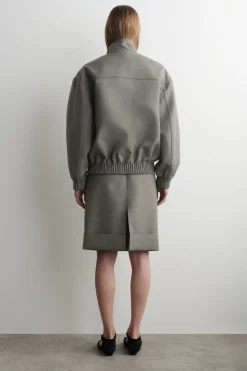 TURN-UP WOOL-BLEND PENCIL SKIRT