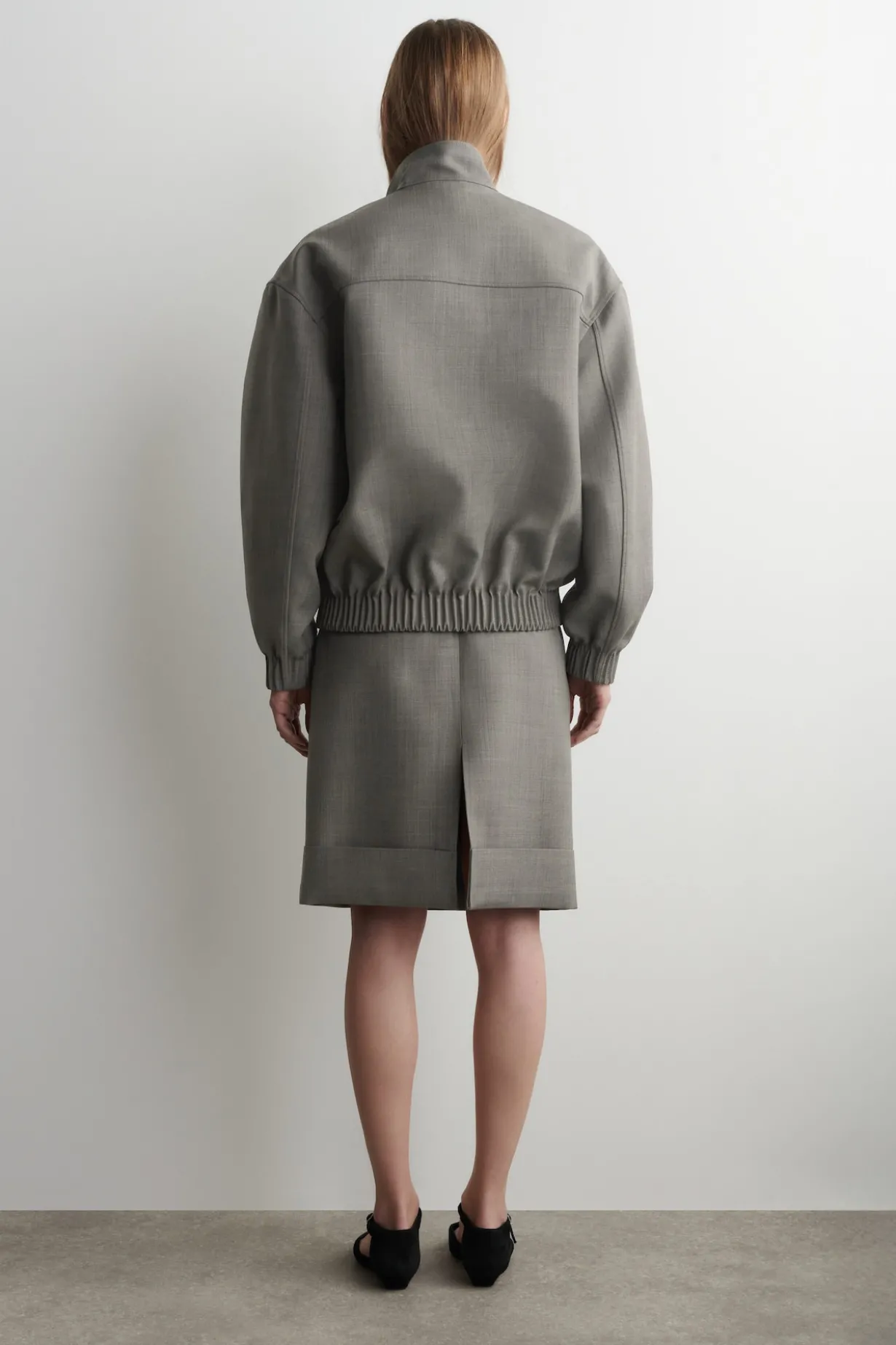 TURN-UP WOOL-BLEND PENCIL SKIRT