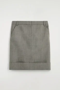 TURN-UP WOOL-BLEND PENCIL SKIRT