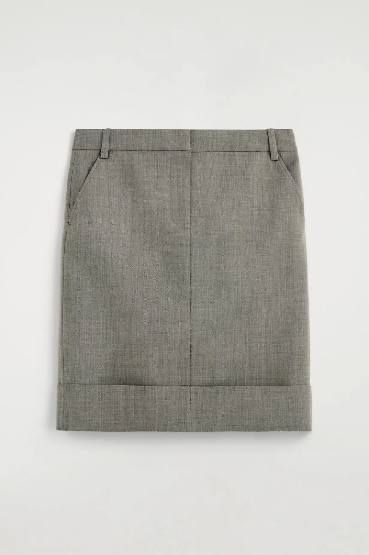 TURN-UP WOOL-BLEND PENCIL SKIRT