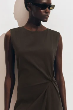 TWIST-DETAIL JERSEY MIDI DRESS