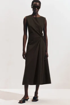 TWIST-DETAIL JERSEY MIDI DRESS