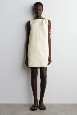 TWIST-DETAIL LINEN MINI DRESS