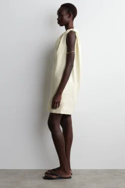 TWIST-DETAIL LINEN MINI DRESS