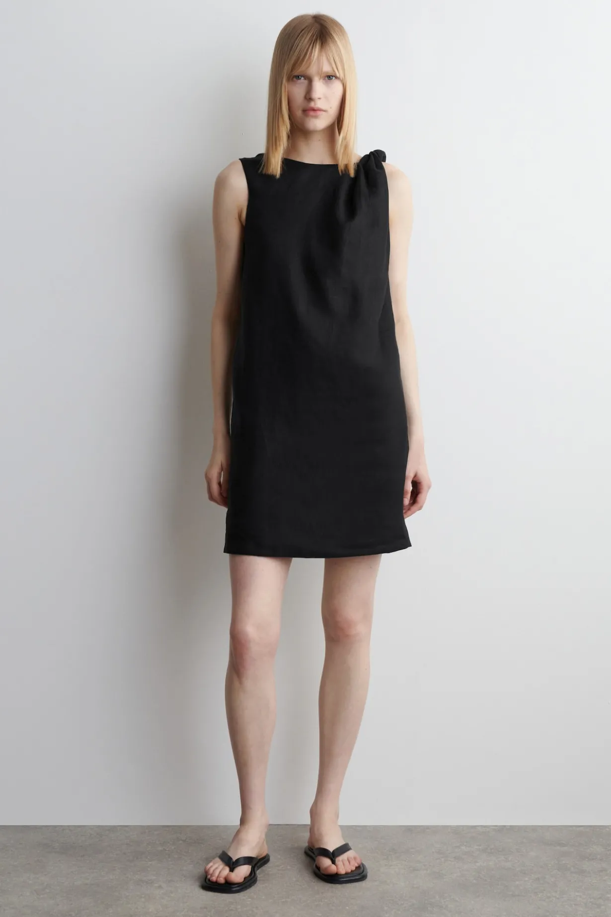 TWIST-DETAIL LINEN MINI DRESS