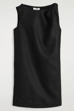 TWIST-DETAIL LINEN MINI DRESS