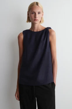 TWISTED-DETAIL LINEN TOP