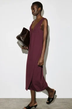 V-NECK WRAPPED MIDI DRESS