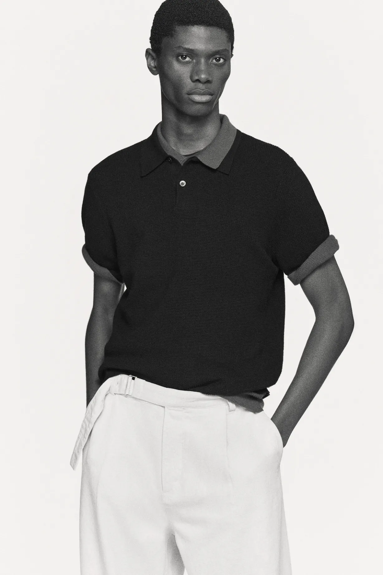 WAFFLE-KNIT COTTON POLO SHIRT