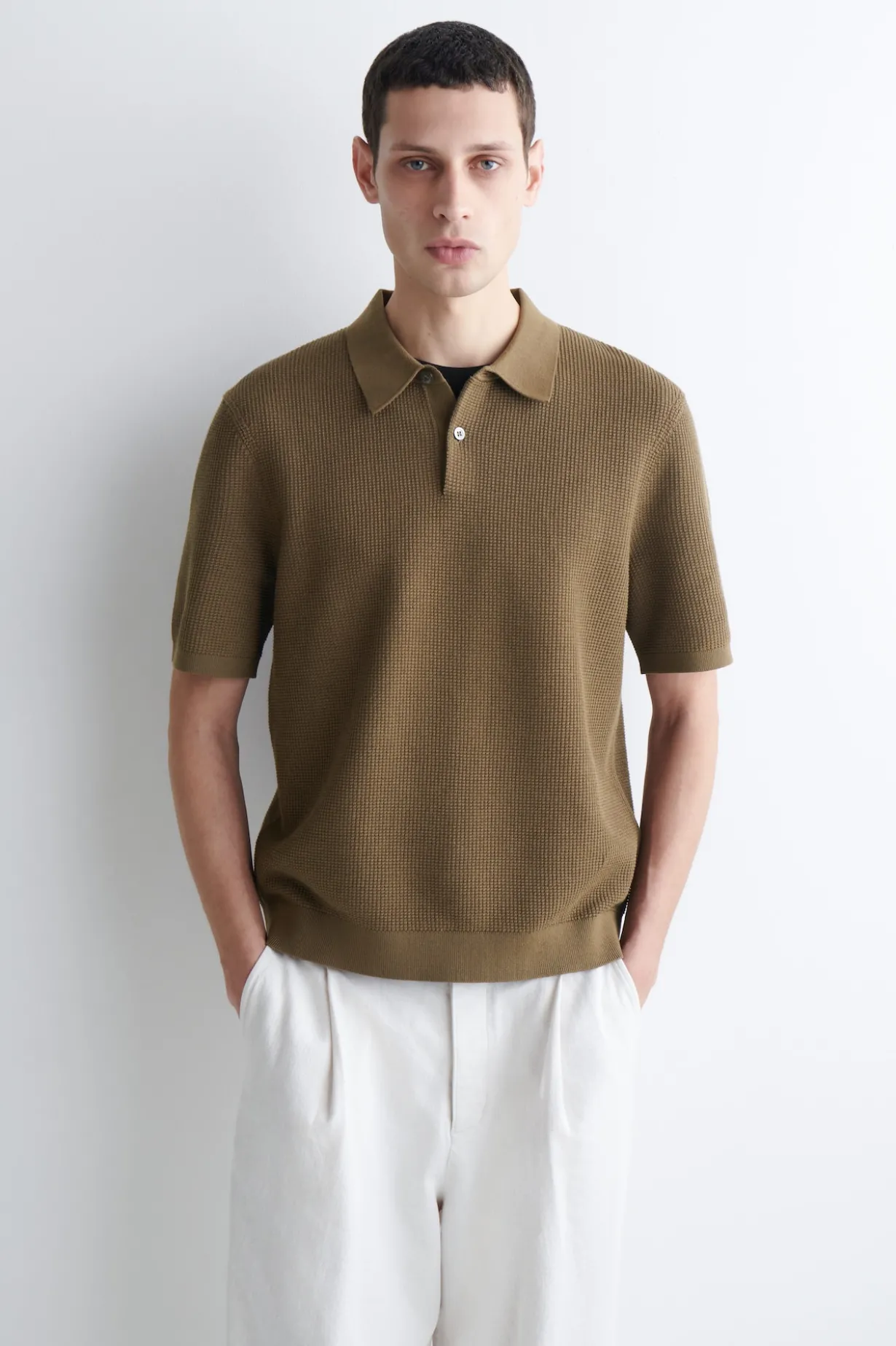 WAFFLE-KNIT COTTON POLO SHIRT