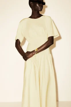 WAISTED COTTON MIDI DRESS