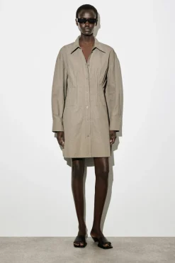 WAISTED COTTON SHIRT DRESS