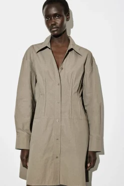 WAISTED COTTON SHIRT DRESS