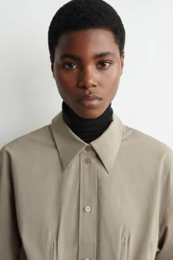 WAISTED COTTON SHIRT DRESS