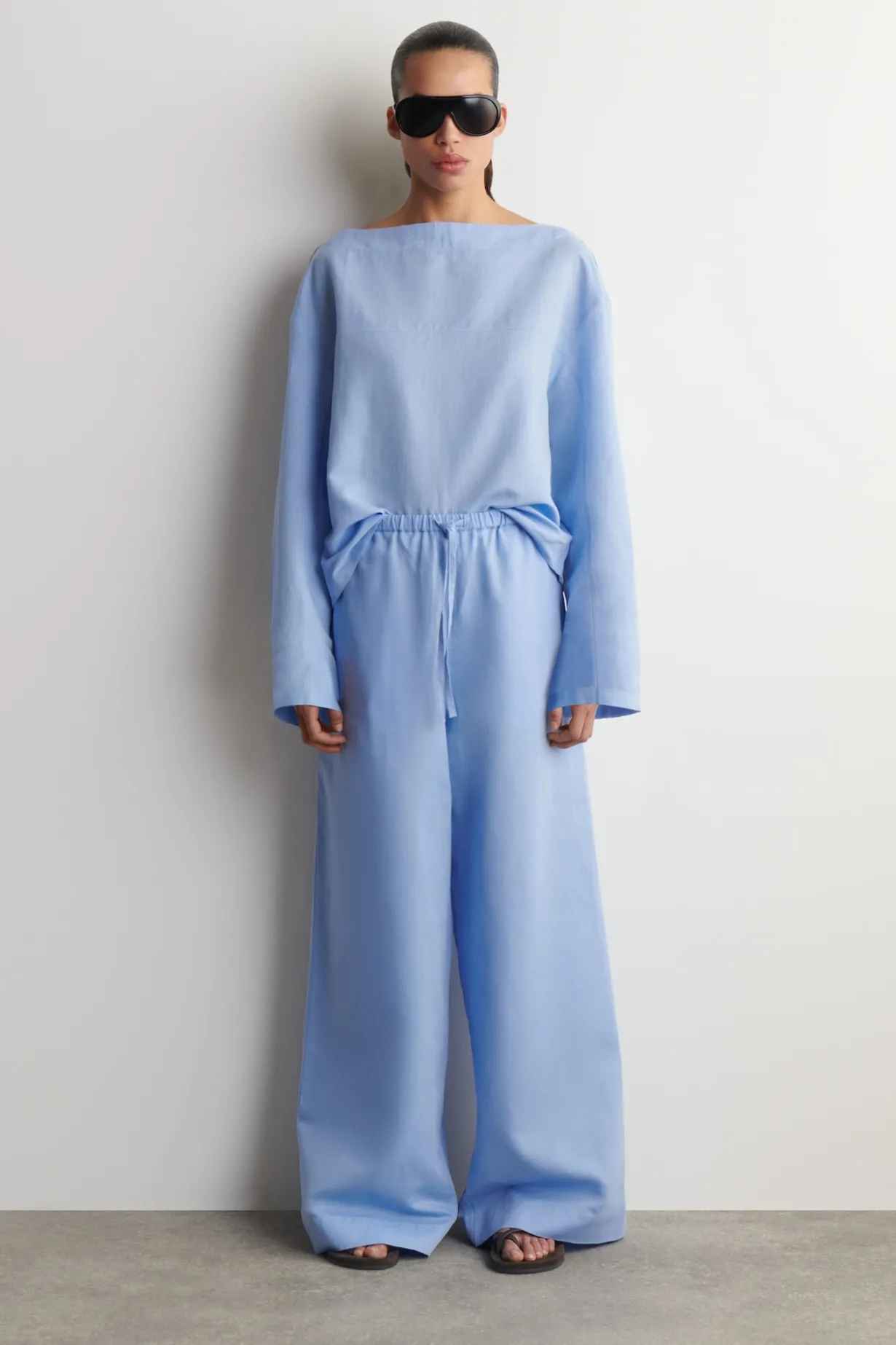 WIDE-LEG LINEN DRAWSTRING PANTS