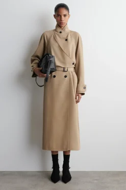 WRAP-OVER WOOL-TWILL TRENCH COAT