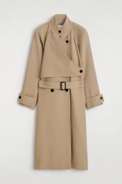 WRAP-OVER WOOL-TWILL TRENCH COAT