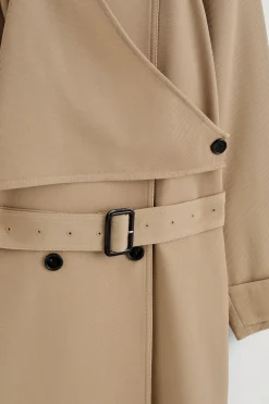 WRAP-OVER WOOL-TWILL TRENCH COAT