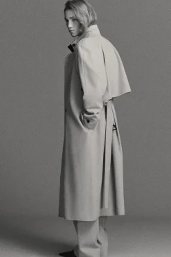 WRAP-OVER WOOL-TWILL TRENCH COAT